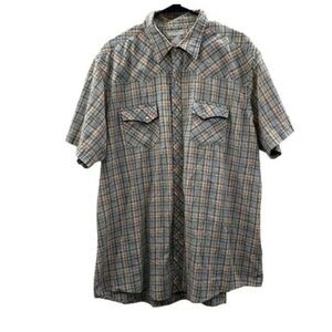 Vintage Wrangler Plaid Pearl Snap Button Down Short Sleeve Wrancher Shirt Sz 2XL